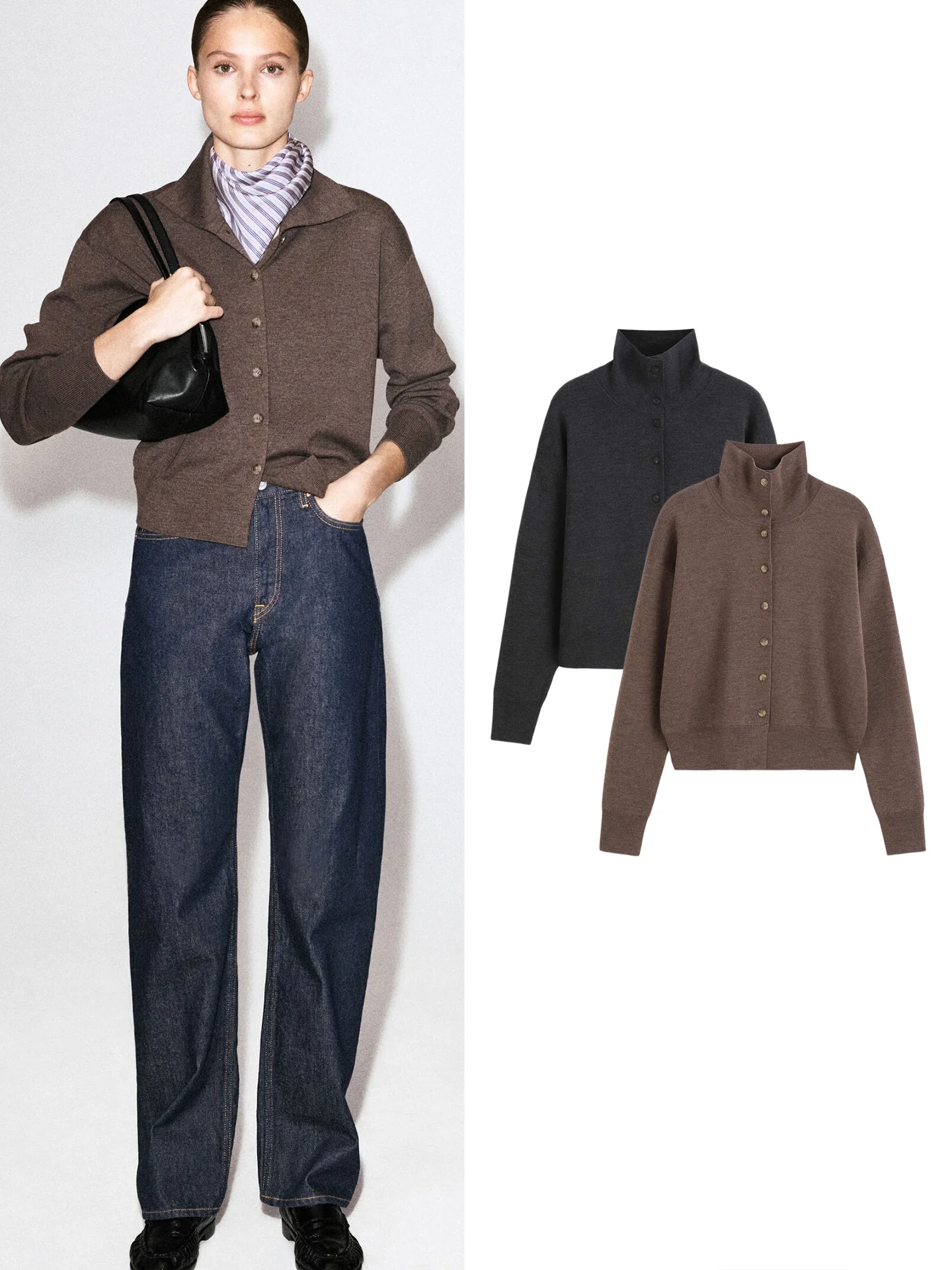 British Style Women's Knitted Long Sleeve Funnel Neck Open Cardigan Outerwear Multi-Buckle New Arrival Simple Casual Polyeste...