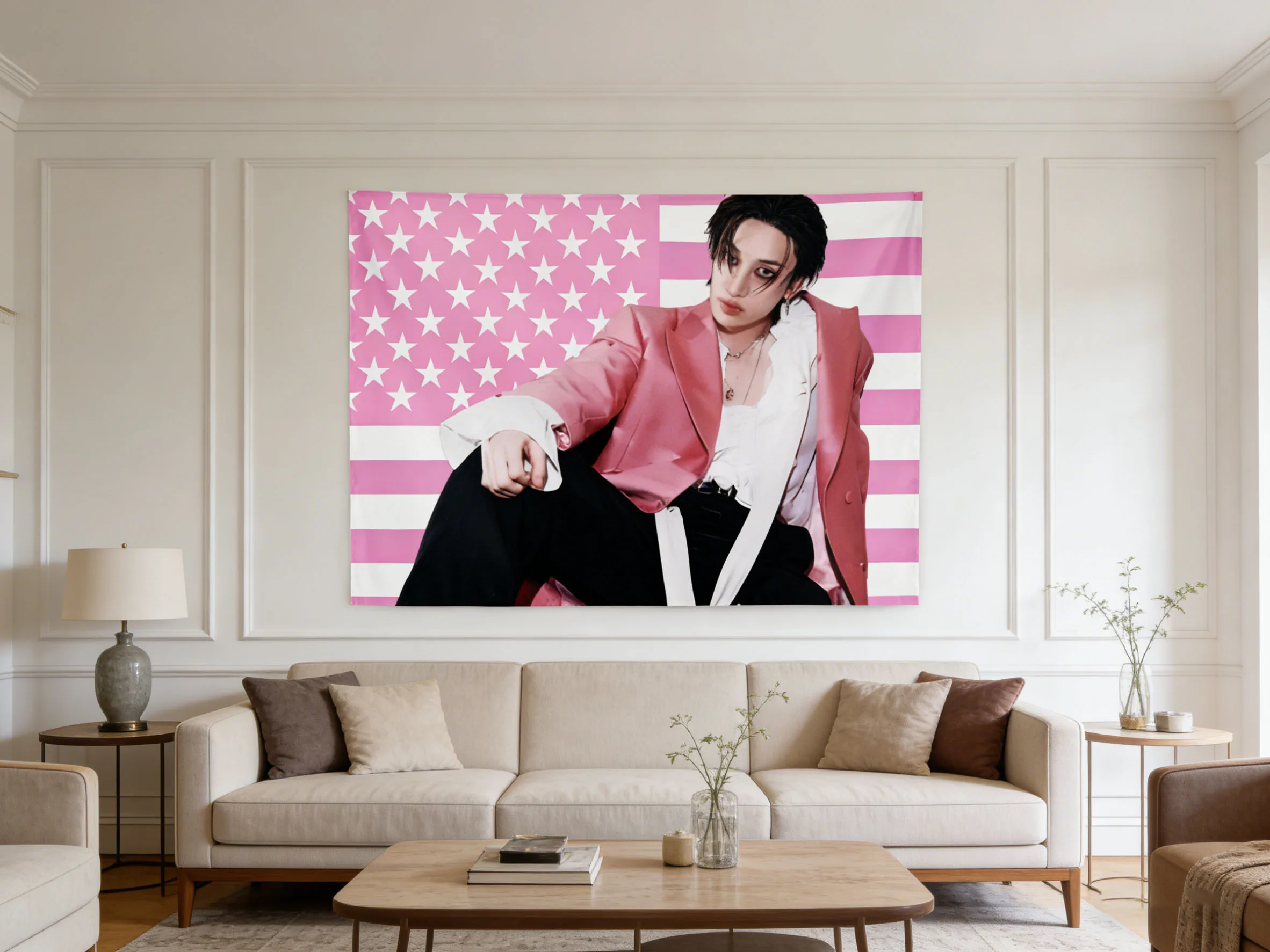 1pc Pink Bang Chan Flag Tapestry A Perfect Gift For Fans Wall Hanging K-pop Idol Indoor Wall Decor for Bedroom Dormitory Party