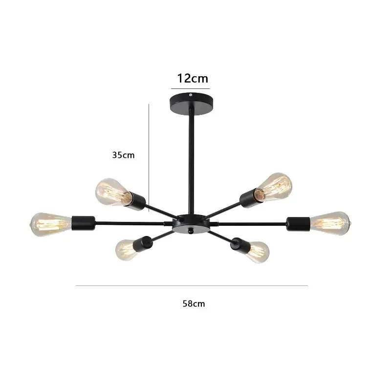 Modern Ceiling Chandelier 6/8 Heads Iron Black Lighting Fixtures Living Room E27 Suspended Ceiling Light Chandelier Home Decor