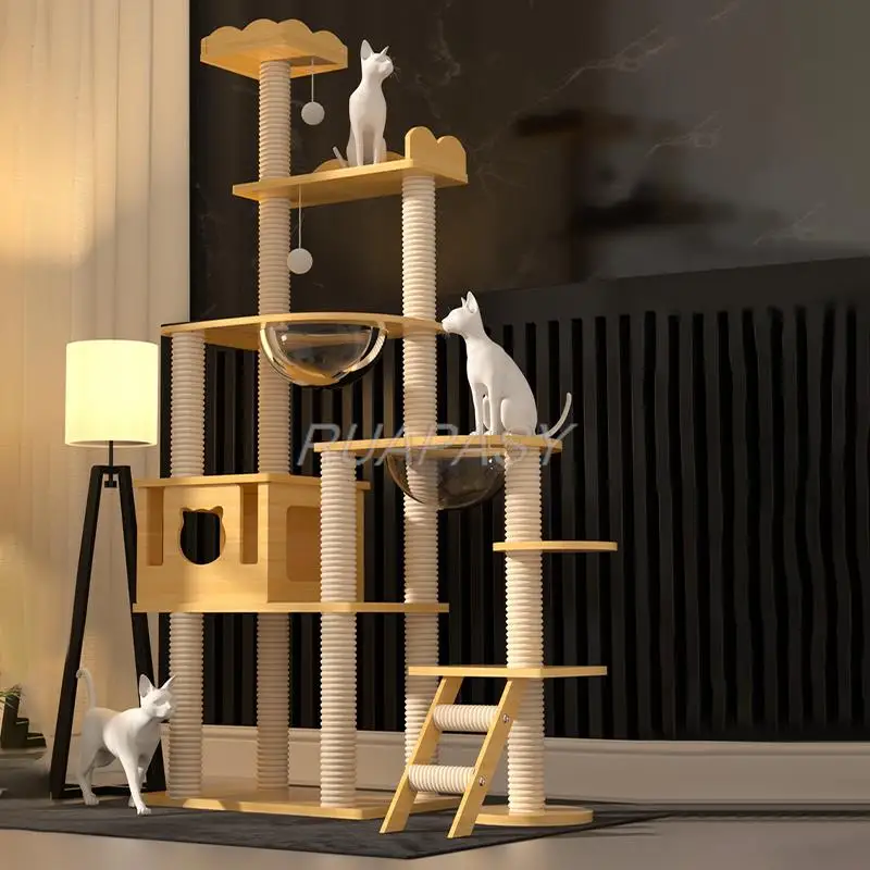 Multi-Level Cat Tree Climbing Frame Shelf  Wood Scratching Post Sisal Pillar Jumping Platform Perch Tower Integrated Cat Frame