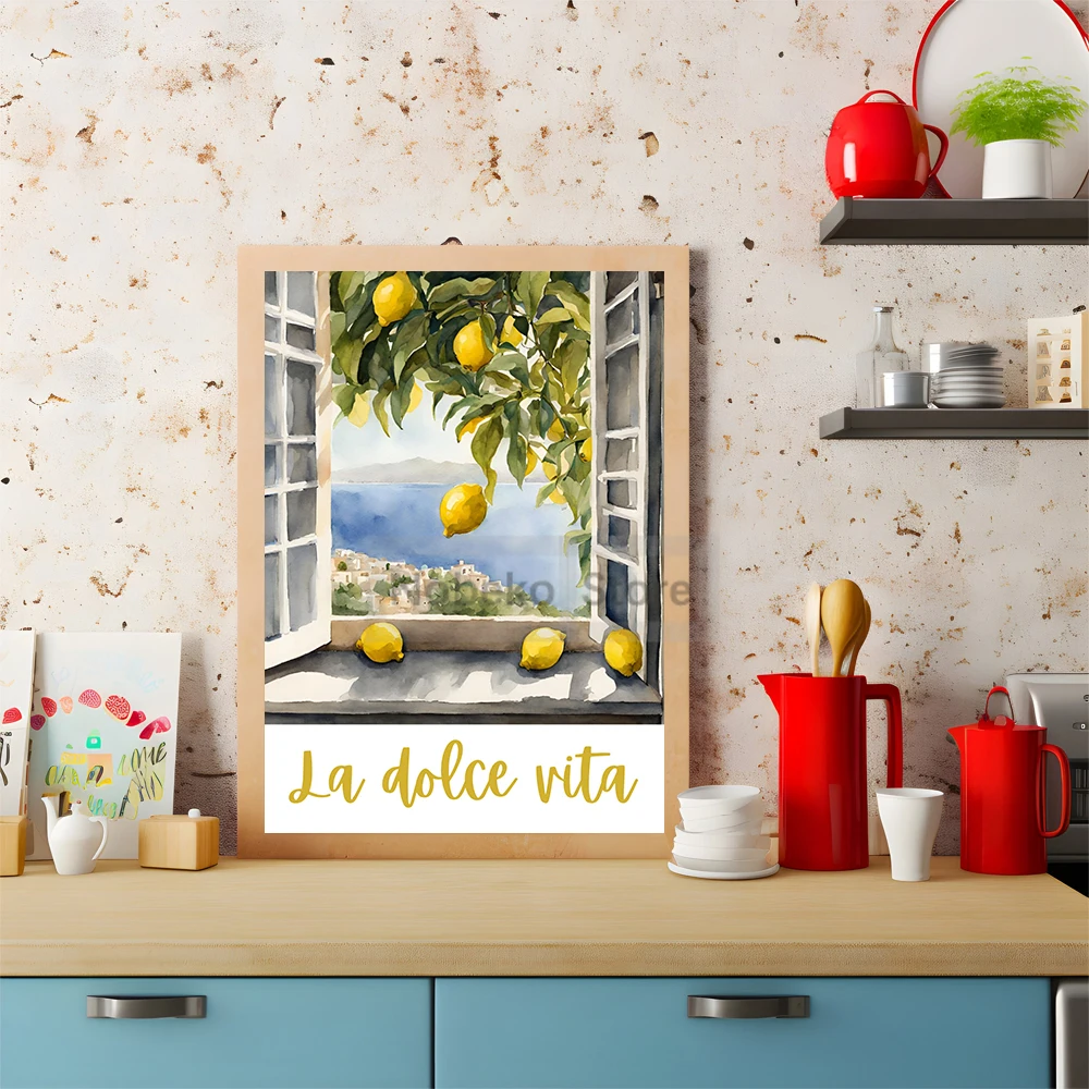 Yellow Lemon Tree Poster Italian Kitchen Prints Canvas Painting Italy Summer Fruit Wall Art Pictures Home Room Modern Decoration