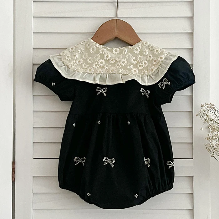 2025 neue Sommer Neugeborenen Baby Mädchen Strampler 0-24 M Baby Mädchen Kleidung Spitze Kragen Baumwolle Stickerei Bogen kleinkind Baby Mädchen Overall – Detail 10