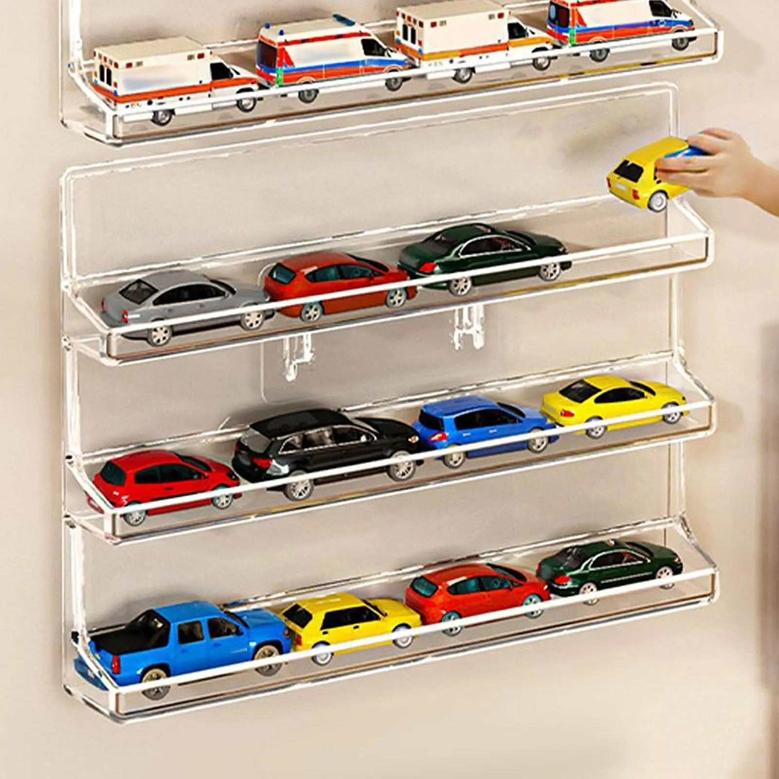 Estante de exhibición para coche de juguete, montado en la pared, estante de exhibición, estante de almacenamiento para modelo de coche, transparente, 1/64