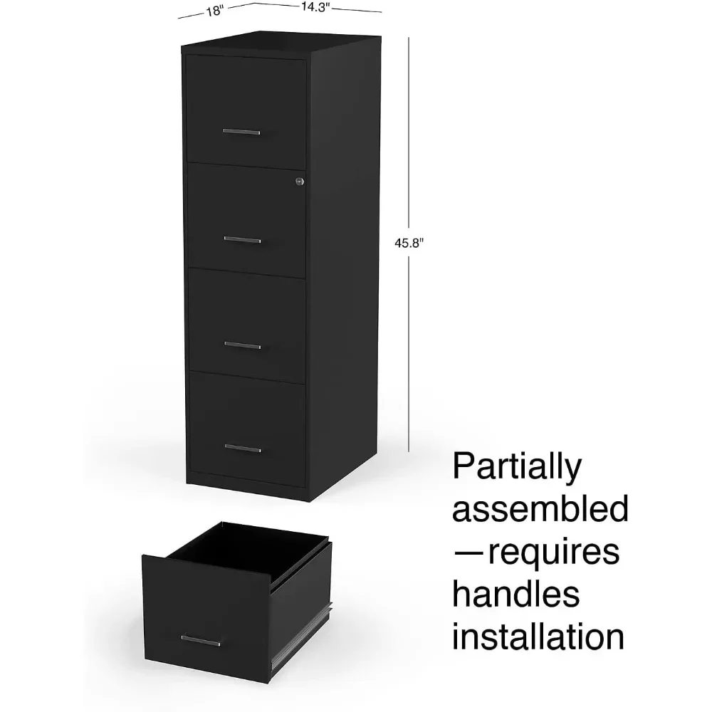 2806660 4-Drawer Vertical File Cabinet Locking Letter Black 18-Inch D (52152)