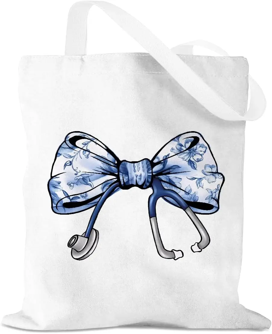 Nurse Gifts Bow Canvas Tote Bag Nurse Accessories for Work Graduation Gift for Women Nursing Reusable Grocery Bag Fashion