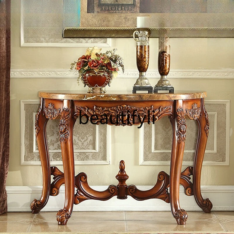 

European Style Entryway Console Table Wall-Mounted Semi-Circular Solid Wood Entryway Hallway Sideboard Altar Table