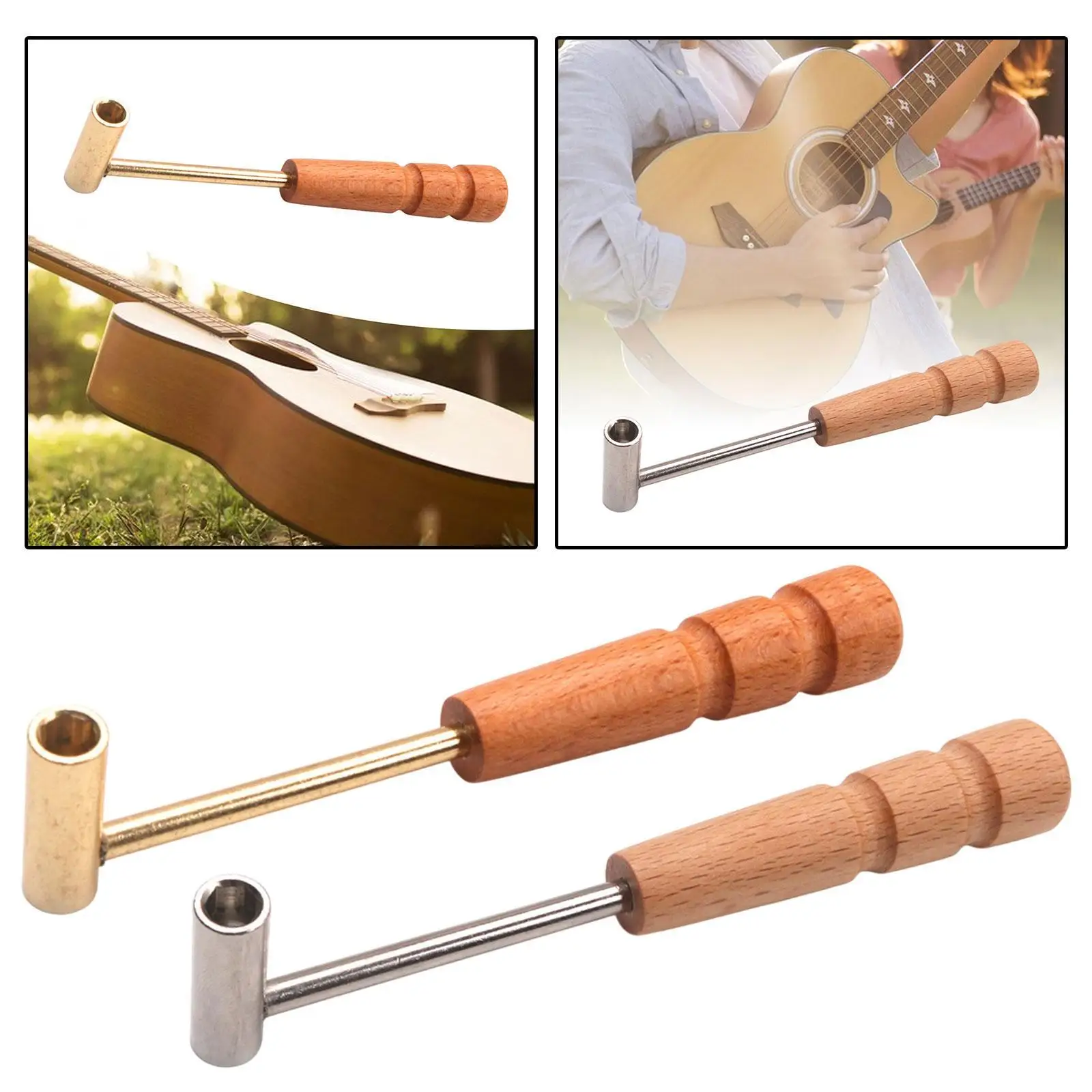 Llave de tubo para ukelele con mango de madera, llave de ajuste de cuello para guitarras