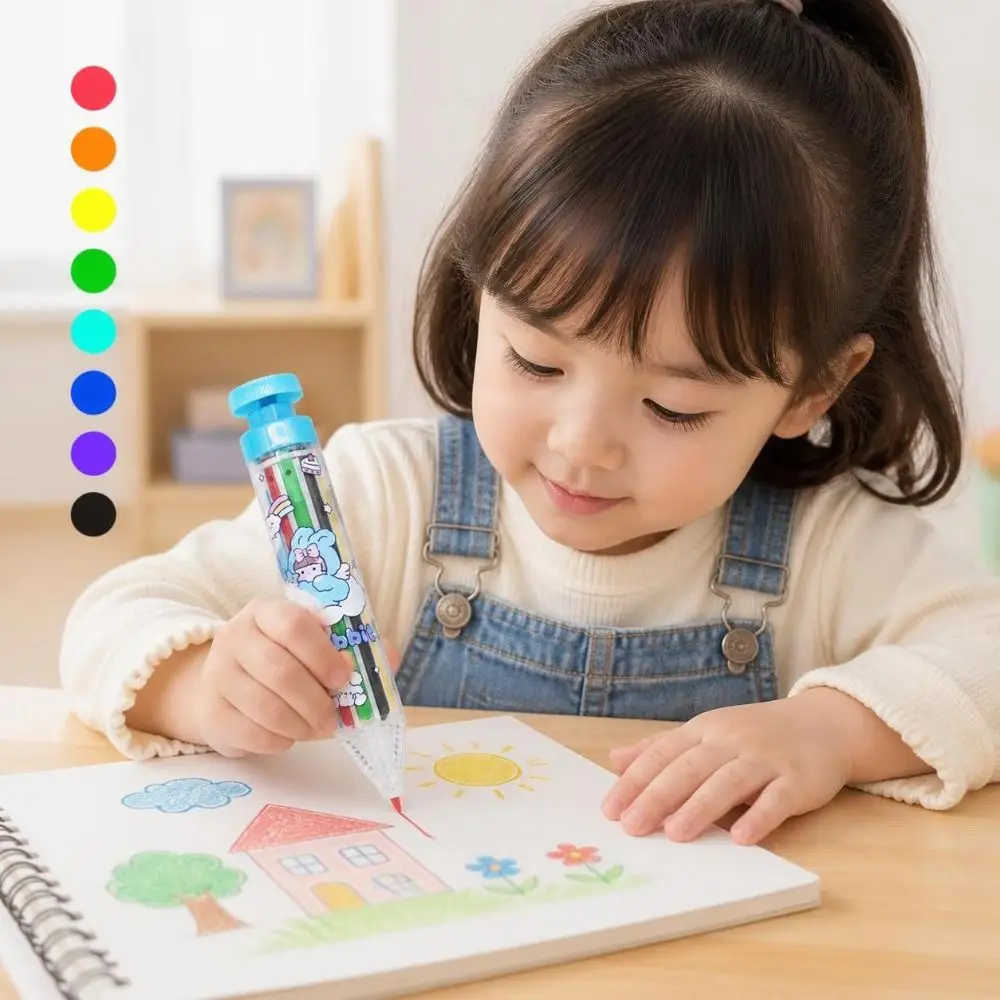 Stationery 8in1 Multicolor Crayons Push Style 8-Color Painting Pens Easy Grip Cartoon Oil Pastel Student