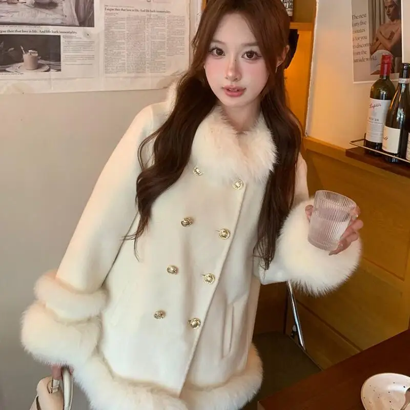 معطف صوفي سميك متوسط إلى طويل للترفيه اليومي مع قطن 2025 شتاء نموذج جديد طازج حلو لطيف أطقم سراويل كاملة الأرقام #4