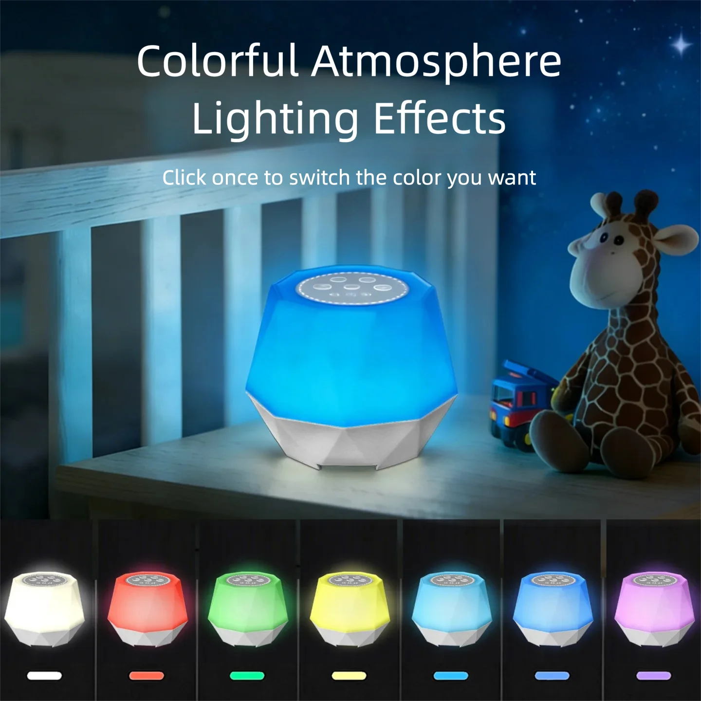 RGB Night Light with White Noise Machine 10 Nature Sounds 1200mAh Battery Portable Baby Sleep Soother & Adult Relaxation Aid