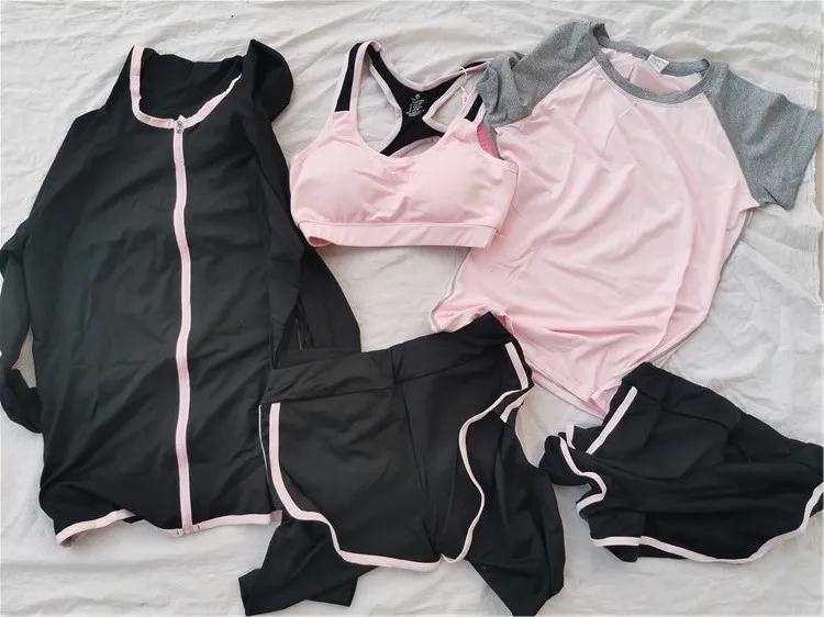 Conjunto de ropa deportiva informal para mujer, ropa de entrenamiento de cinco piezas, transpirable, absorbente para el sudor, para correr en verano