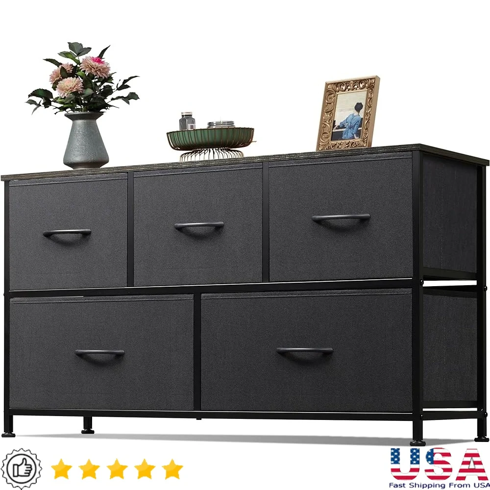 

Wide Chest of Drawers Fabric Storage Organizer Multi Use Dresser Unit Sturdy Design Easy Assembly Bedroom Office Living Room