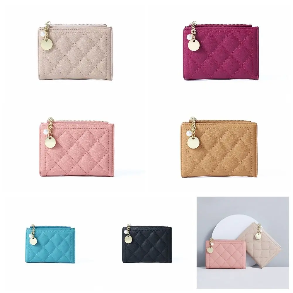 

Ins Zipper PU Leather Card Bag Card Pocket Korean Style Lattice Card Holder Clutch Bag Multi-card Slot Wallet Outdoor