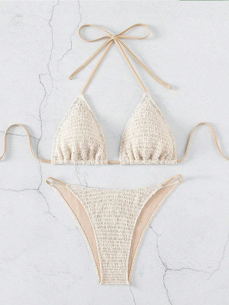 Bikinis sexis de cintura alta para mujer, conjunto de 2 piezas con cordones, traje de baño dividido, Bikinis sin espalda, nuevo traje de baño de verano 2025, conjunto de Bikinis