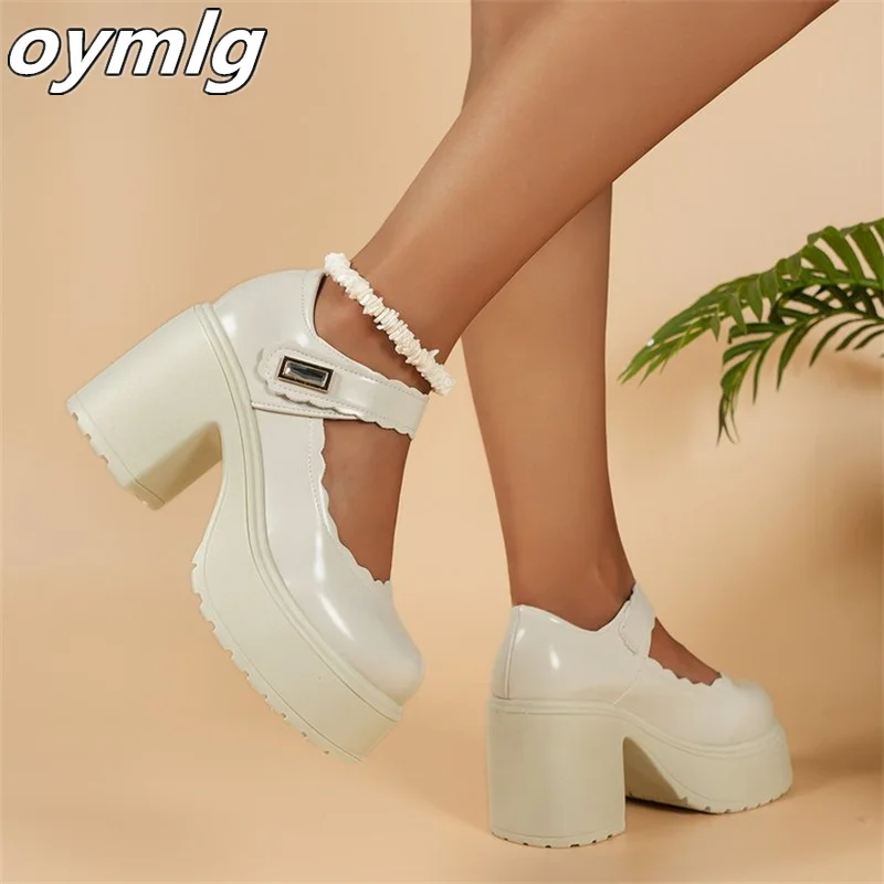 

High Heel Mary Jane Shoes Women's Autumn New Vintage Shallow Mouth Thick Heel Thick Sole Small Leather Shoes Lefu Shoes