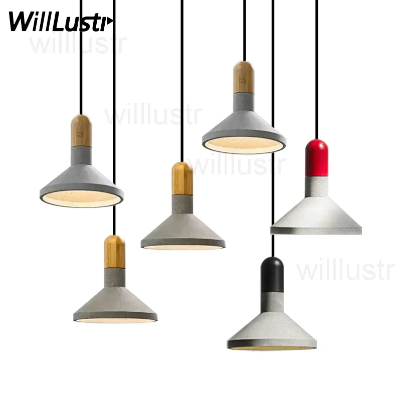 Nordic Design Concrete Pendant Lamp Handmade Hanging Light Dining Room Restaurant Cafe Wood Cement Suspension Ceiling Chandelier