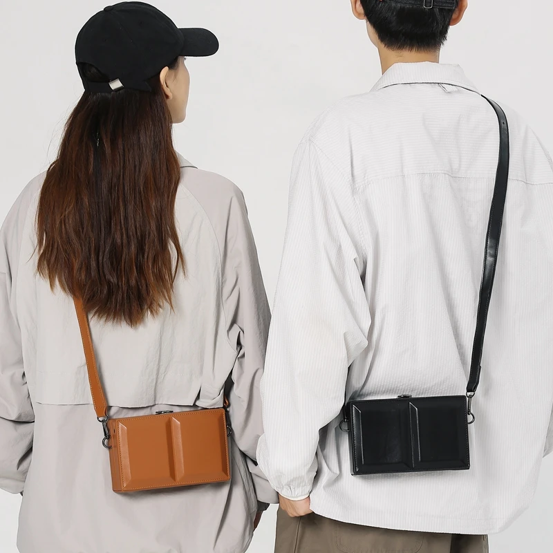 

Couple's Boxy Crossbody Bag PU Waterproof Bag with Hard Shell for Date Outing School Work Trip Sling Bag Satchel Bag Unique Gift