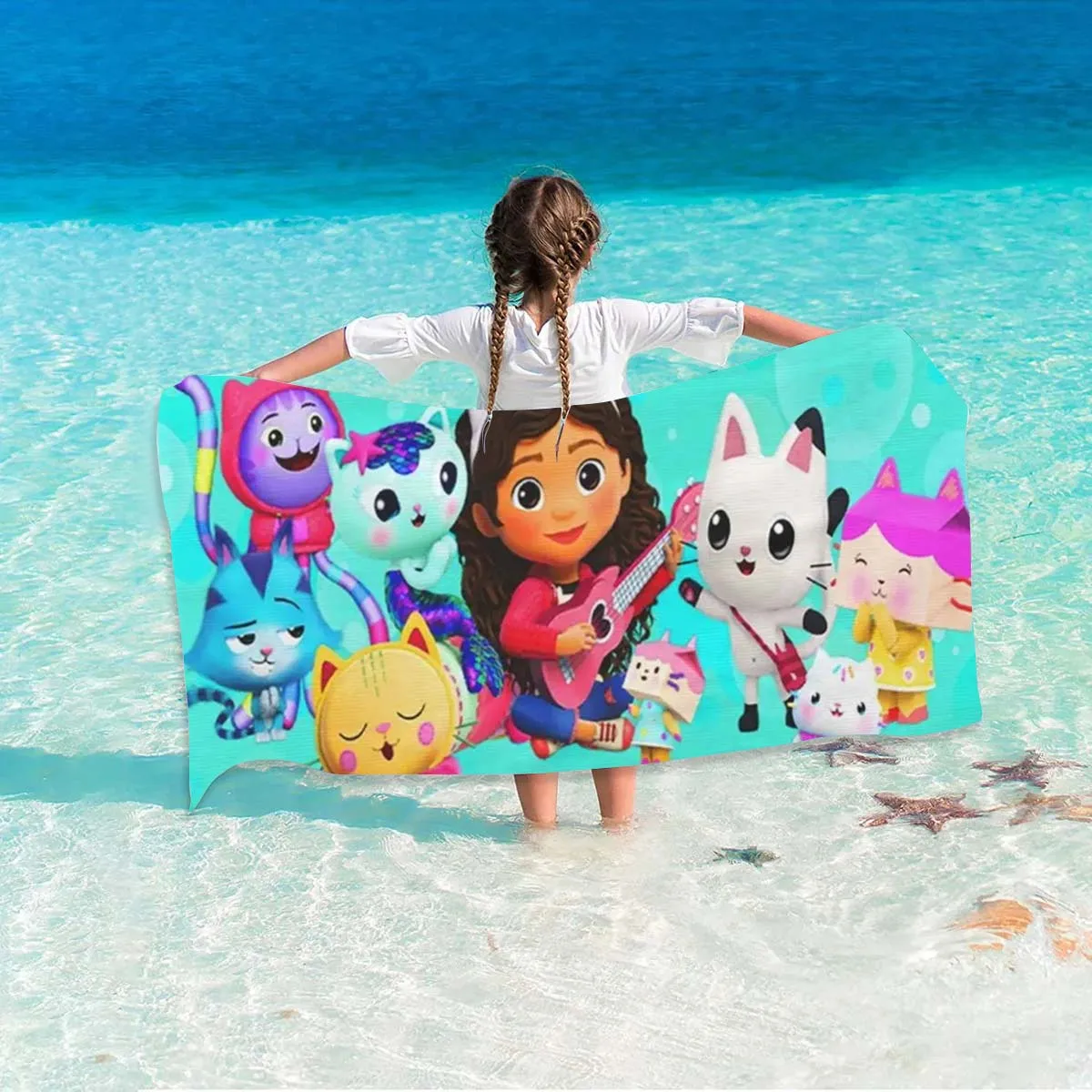 Gabby\'s Dollhouse Bath Towel 3D Printed Microfiber Soft Water Absorbing Breathable For Girl Kids Decorative Cartoon Beach Towel