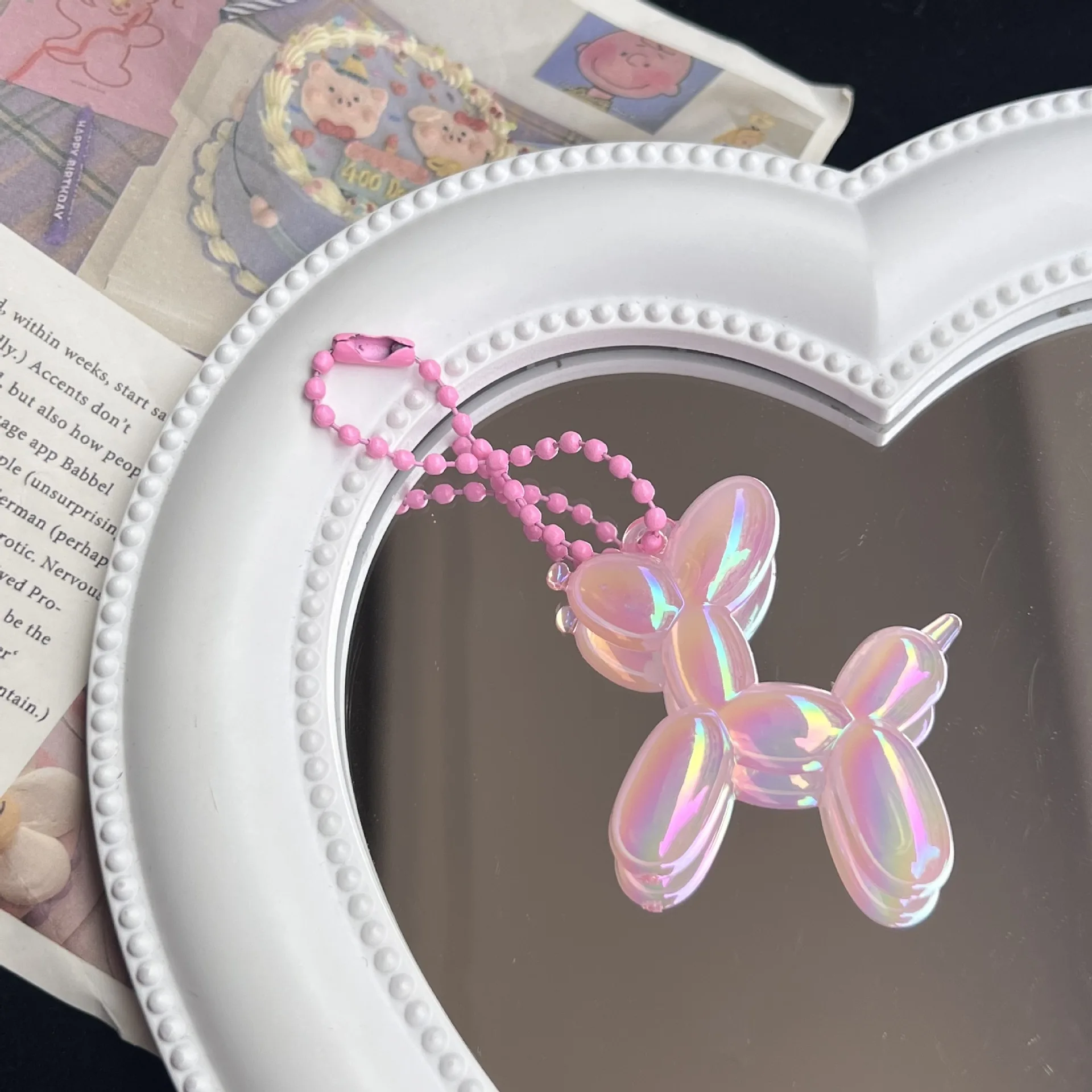 Cute Colorful Jelly Balloon Dog Keychain Cartoon Laser Puppy Key Chain Creative Small Animal Pendant Decoration Girls Women Gift