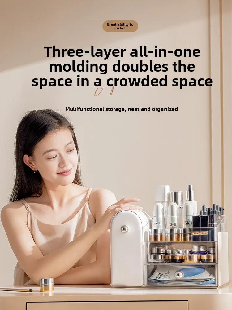 

Ele Cosmetic Storage Box Dustproof Desktop eup Desk Organizer Square PP Plastic Der Sle Home Storage Solution