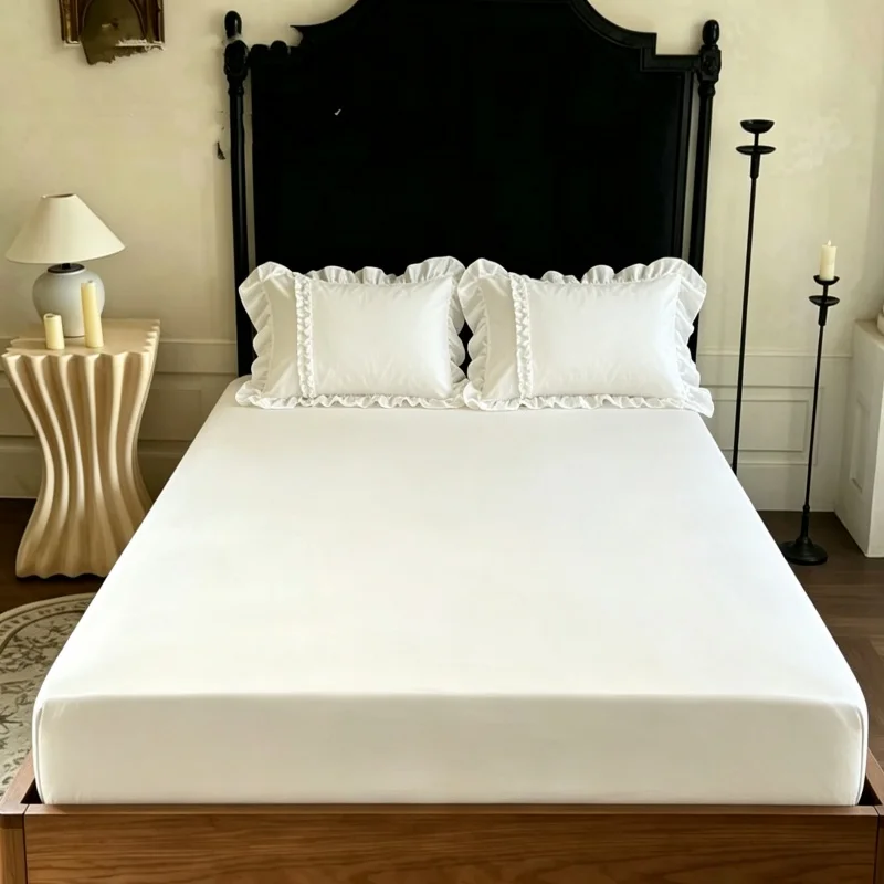 3Pcs Fitted Bed Sheet With Elastic Band Anti-slip Adjustable Mattress Cover ruffles Pillowcase without pillow core