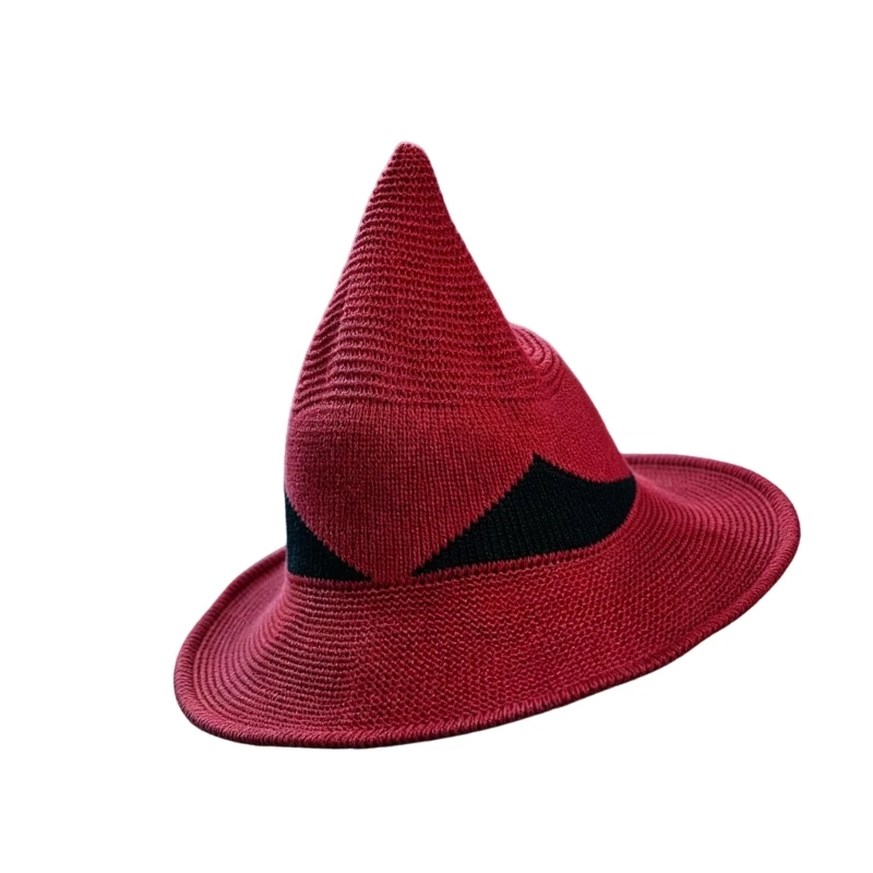 652F Color-Block Witch Hat with Pointed Top and Broad Hat Polyester Costume Headwear for Halloween and Theme Event Photos