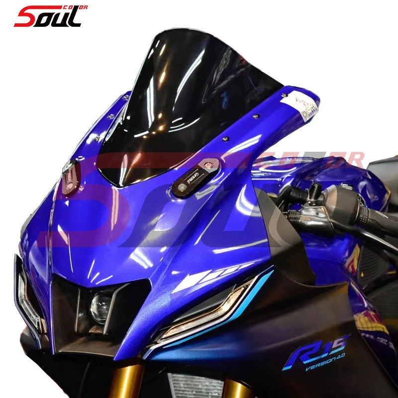 Motorcycle Black Visor Windshield Double Bubble Windscreen Fit For YAMAHA YZF R15 V4.0 2021 2022 21-22 R15M YZFR15 M V4