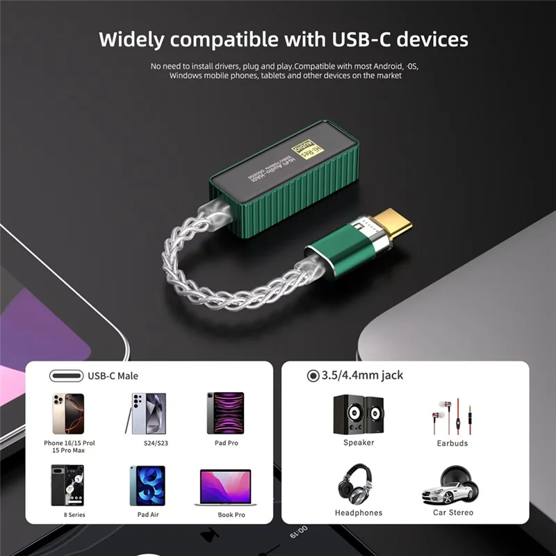 AA08-Headphone Amplifier,USB C To 3.5Mm Amp Adapter Portable Male To Female 3.5Mm Audio Cable
