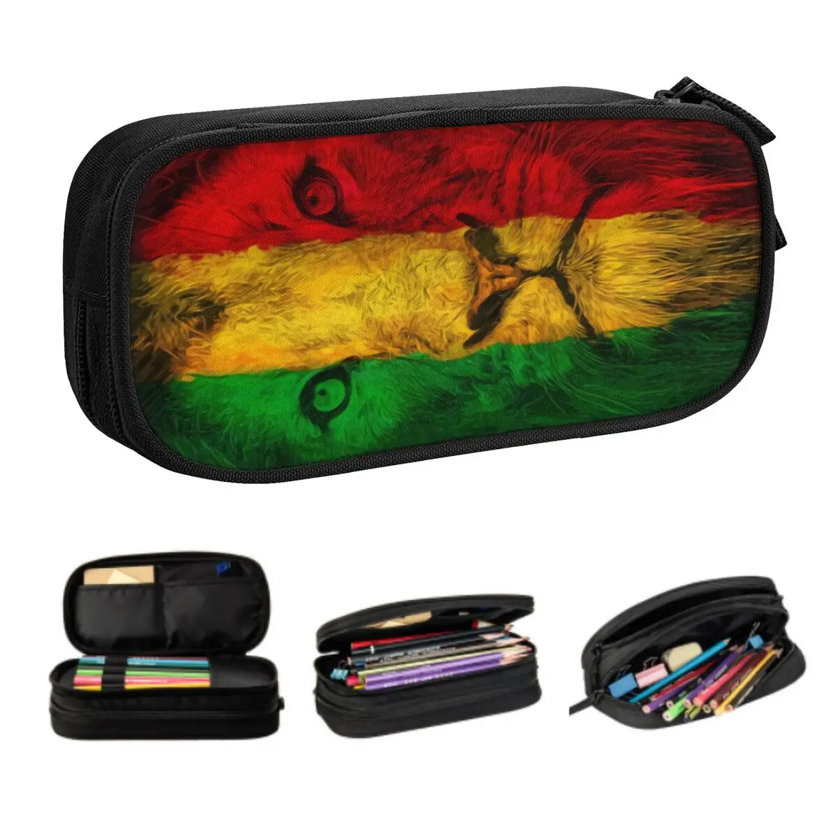 Korean Custom Reggae Rasta Power Flag Lion Pencil Case for Girls Boys Jamaica Pride Large Capacity Pen Box Bag Stationery