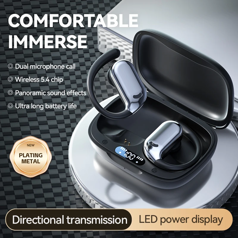 سماعات أذن بمشبك للأذن 360 °   سماعات بلوتوث لاسلكية بصوت محيطي لتقليل الضوضاء، سماعات ألعاب رياضية مع ميكروفون عالي الدقة