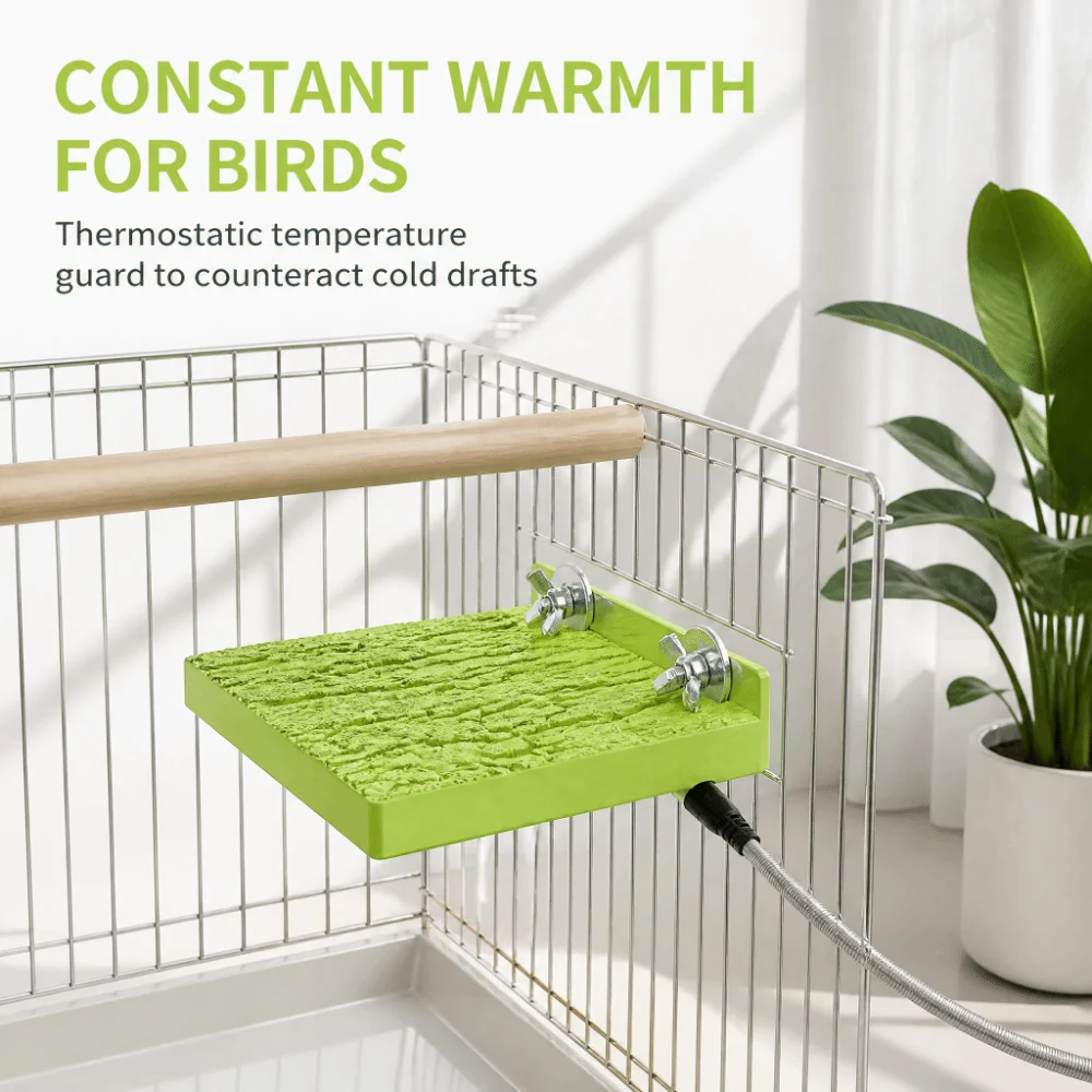 5W Power Heated Bird Perch 100-240V Input 12V Voltage Heating Plate Perch US Plug Small Size Temperature-Adjustable Warmer