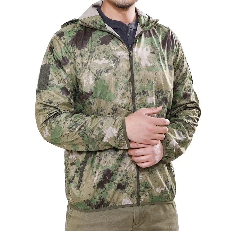 

Hot Sale Men Summer Tactical Jacket Outdoor Light Quick Drying Camping Fishing Jacket Military Camo Hooded Sunscreen Clothing