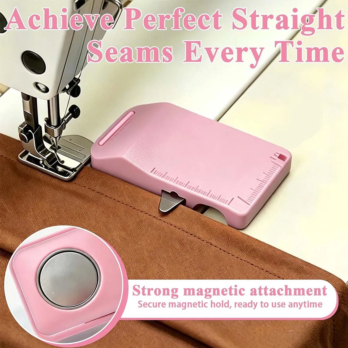 4Pcs Sewing Accessories Kit, Magnetic Seam Guide with Ruler, Embroidery Scissors & Dual Needle Threaders for Sewing Beginners
