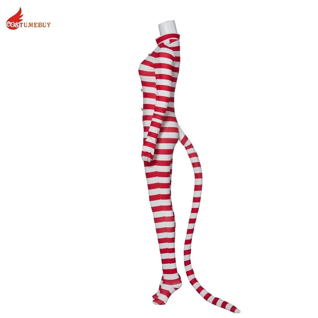 CostumeBuy Popee The Performer Cosplay Costume White and Red Striped Jumpsuit Popee Costume with Bunny Ear and Tail Outfits