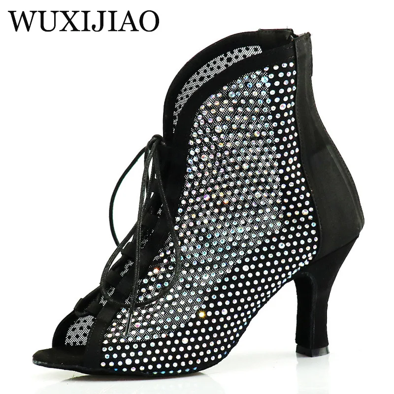 WUXIJIAO Women 2022 brand party boots Women Sexy rhinestone Stilettos women Latin Dance Heels Latin 2022 Ballroom