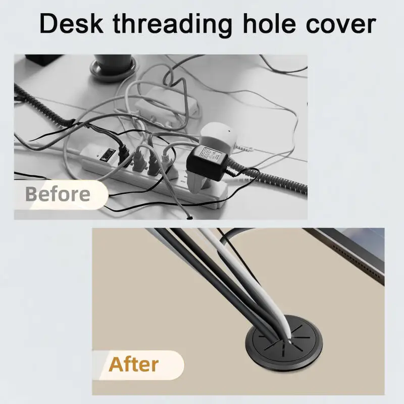 

50/60MM Desk Cord Grommet Wire Hole Cover Line Outlet Port Threading Box Cover Cable Passing Box Office Table Cable Organizer