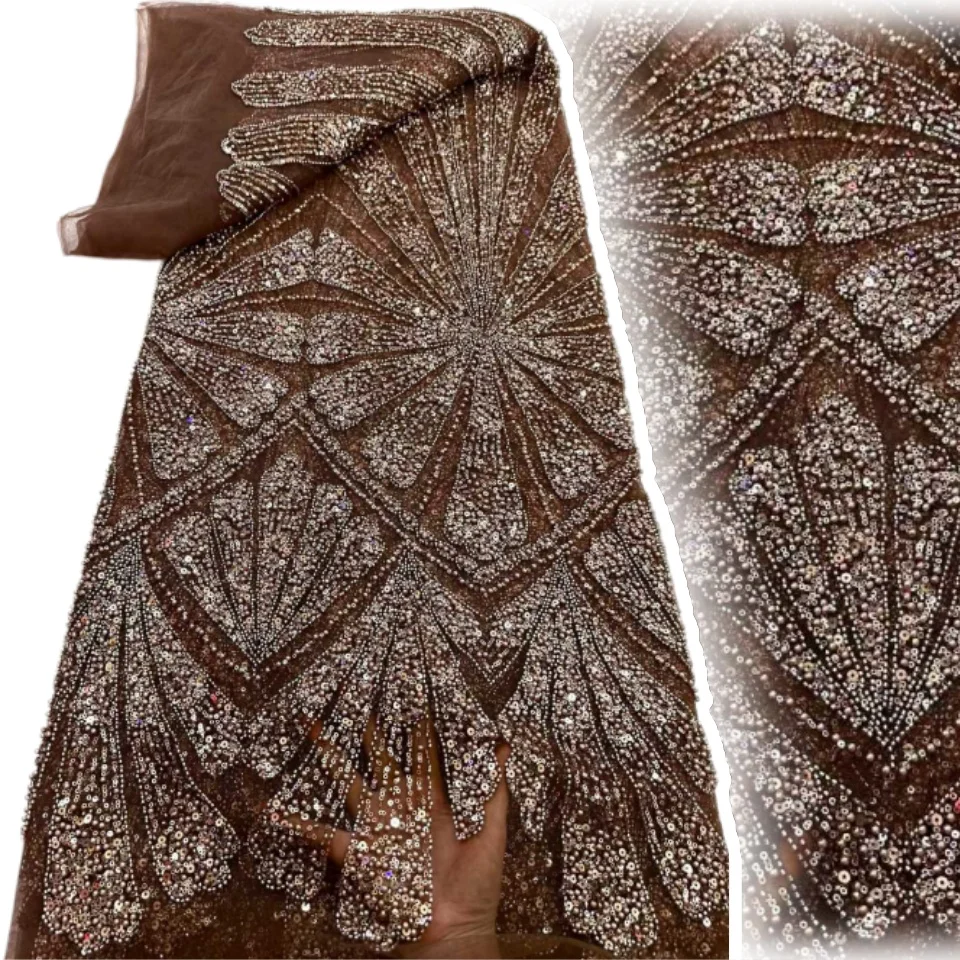 

Женские вечерние и свадебные платья, африканские свадебные наряды для жениха, ткань с бисером и кружевом, высококачественные французские и нигерийские кружевные ткани с пайетками и тюлем 2026, 2418