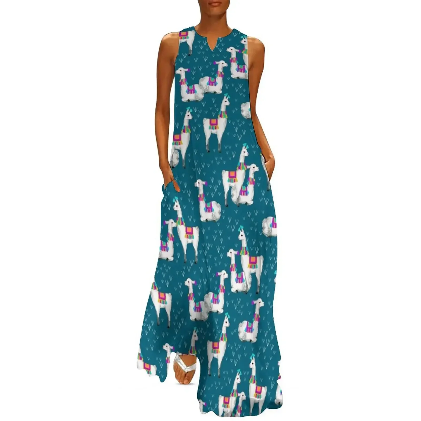 

Watercolor llamas Long Dress luxury evening dress woman for wedding summer woman dress 2025 for women summer