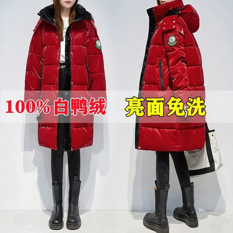 

New Winter Jacket Women Long Down Jacket Hooded Thick Warm White Duck Down Coat Snowwear Puffer Jacket Parkas Glossy Outerwear