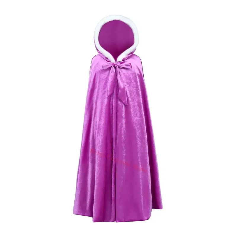 (#^.^#) 2026 New Princess Anna Elsa Aurora Rapunzel Velvet Cosplay Costume Fancy Fairy Cinderella Long Cloak Hooded →_→LOOK ME