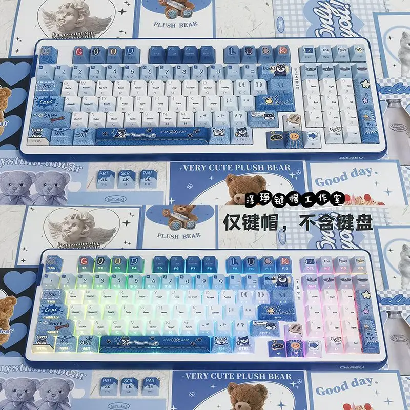 Denim original height side engraved blue keycap small full set of pbt hot sublimation