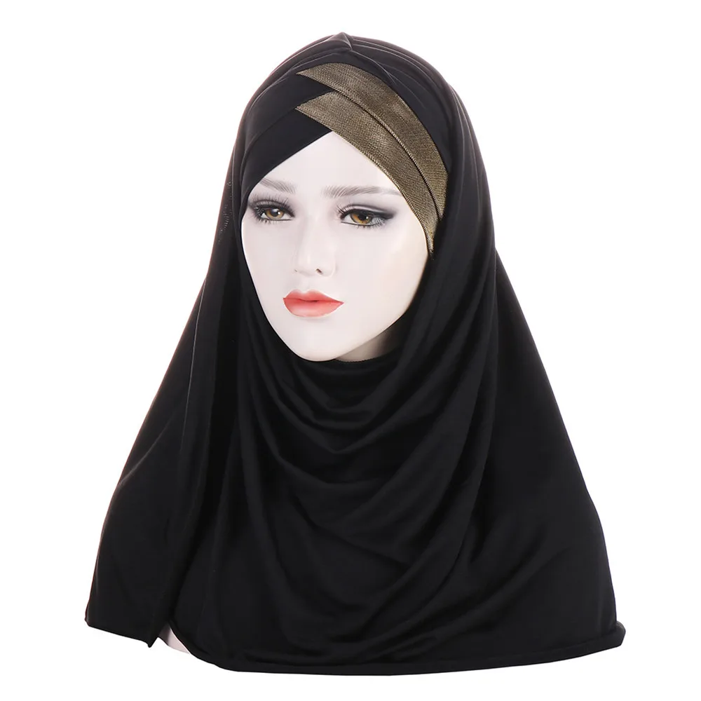 Giltter cruz osso instantâneo cachecol muçulmano hijab turbante feminino lenço islâmico bandanas árabe cabeça cachecol envoltório chapéu turbante mujer