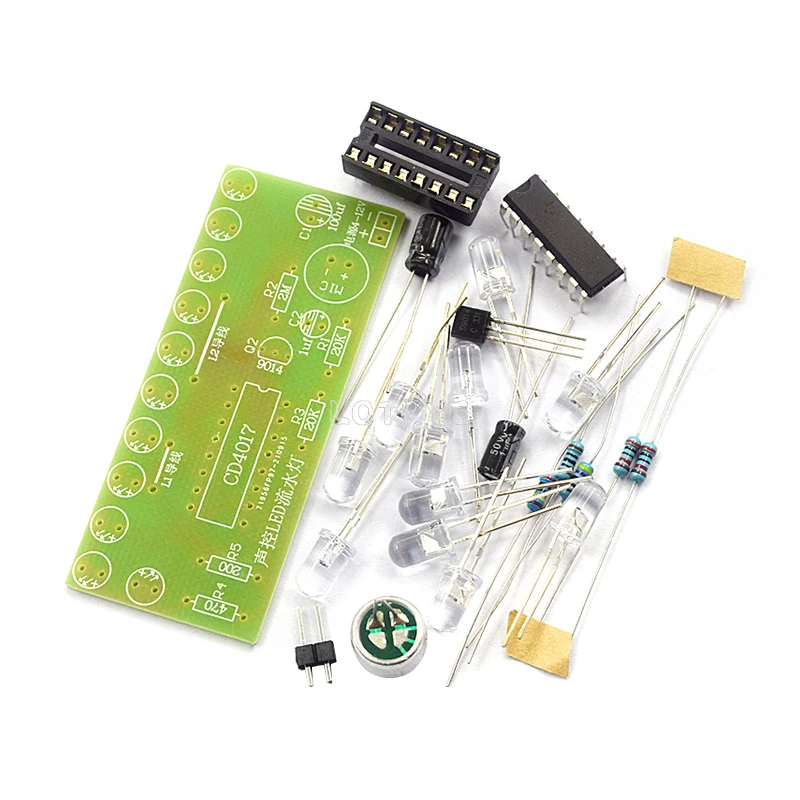 CD4017 Kit de luz LED de agua con Control de voz, luz de Color, Kit electrónico DIY, diversión de espectro, producción electrónica, entrenamiento de soldadura