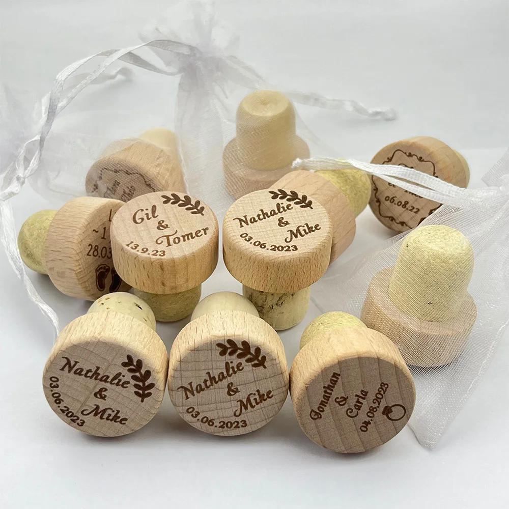 30/50/70pcs Personalized Red Wine Corks Bottle Stopper Engraved Wooden Laser Cork Bottle  Customized Wedding Favors Own Logo