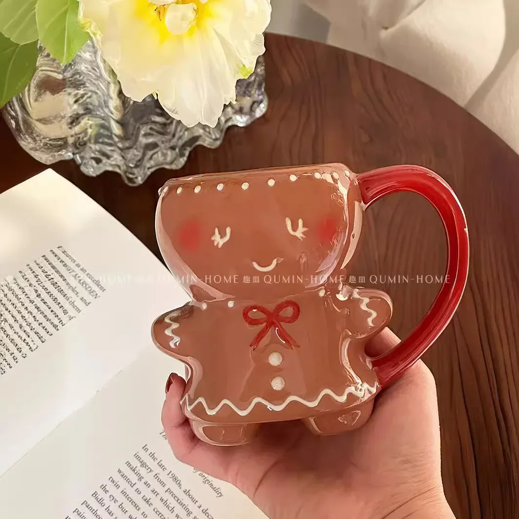 2026 New Christmas Gingerbread Man Ceramic Mug High Value Mug Breakfast Milk Coffee Mug 2-piece Set