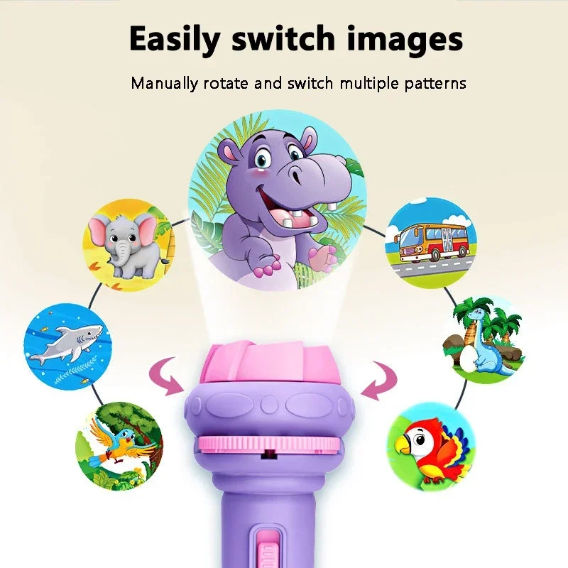 80 Patterns Illuminated Projection Led Flashlight, Baby Puzzle Teaching Cognition Early Knowledge Animal Pattern Bedtime Story