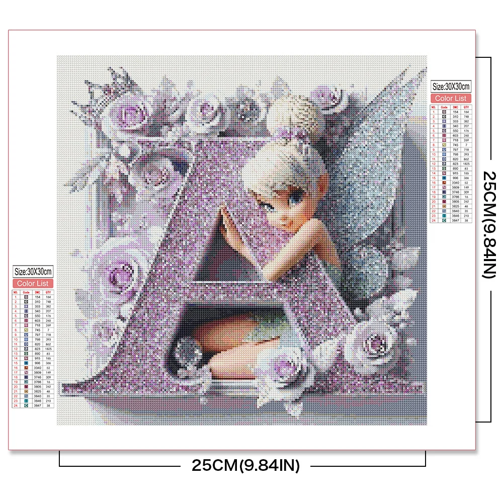 لوحة ماسية كرتونية من ديزني ، جرس تنكر ، أميرة ، صور حجر الراين ، فراشة فسيفساء ، أطقم حرفية ، فن جداري ، 26 حرفًا