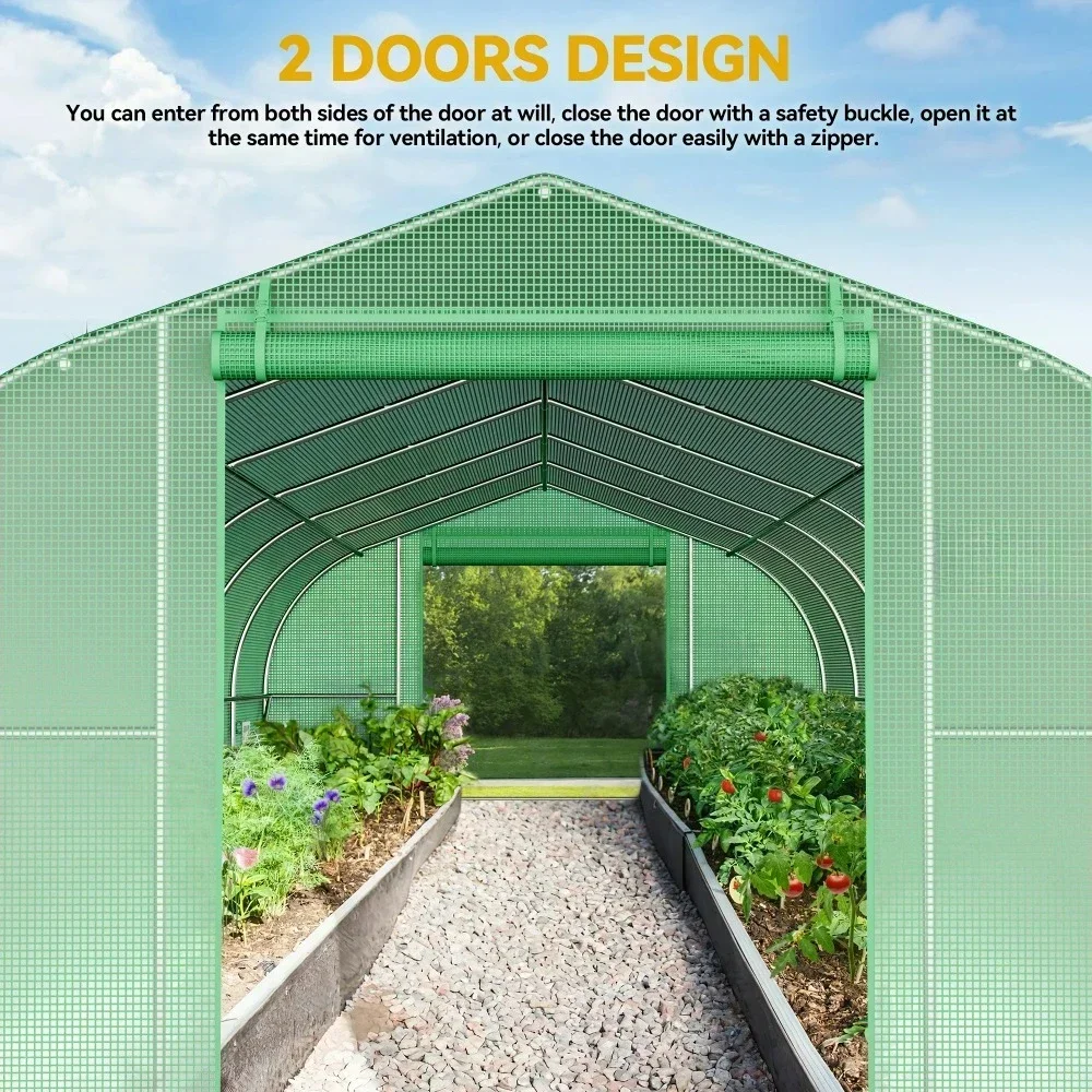 

30x10 Outdoor Greenhouse Walk-in Tunnel with Portable Plant Gardening, Steel Frame, Zipper Doors, 7 Crossbars Garde