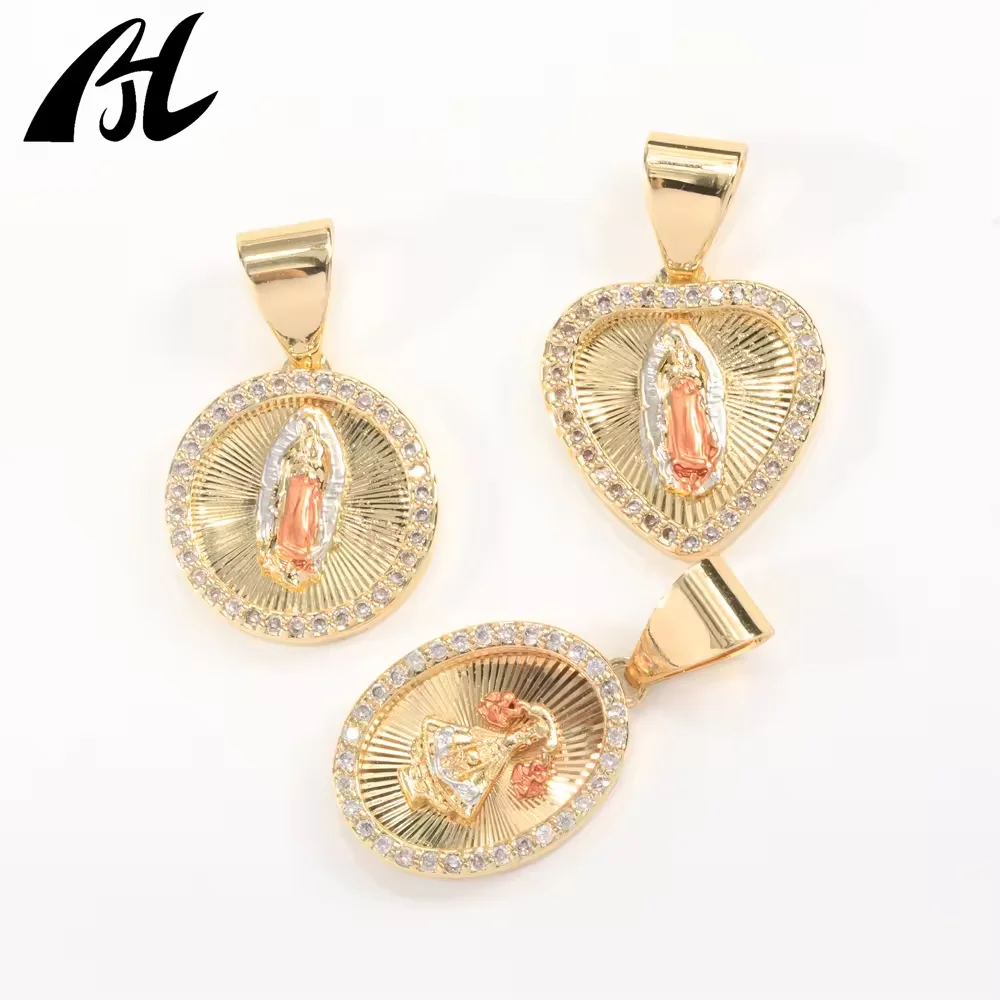 Fashion Jewelry catholic 18k Gold Plated Tri Color Three Tone Plated Heart Shape Mother Virgin Mary Pendant Charm Gift