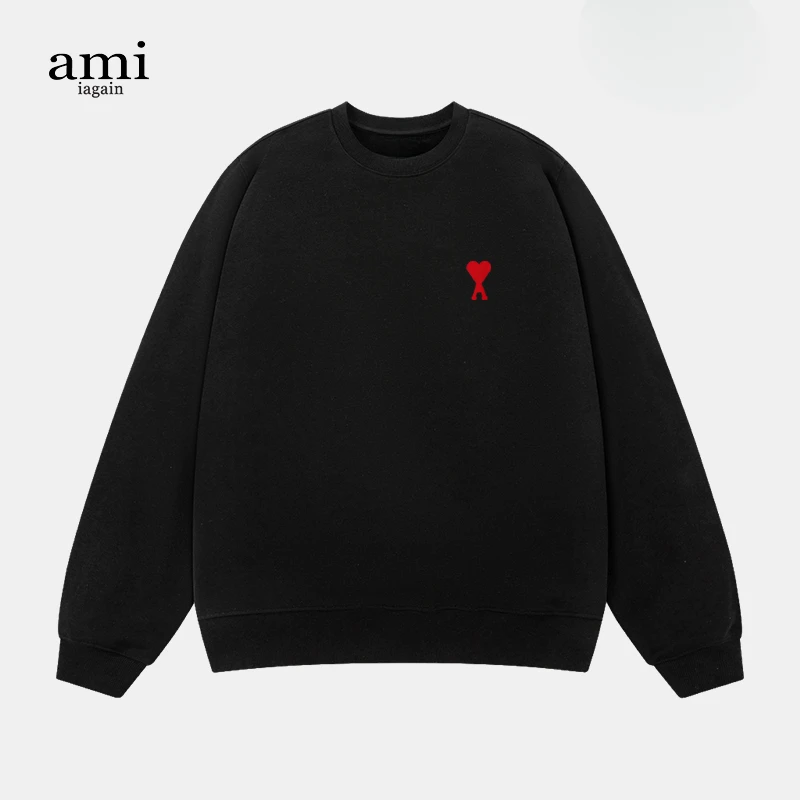 New Trend Fashion Luxury French Brand AMI Casual Sports Couple Shirt High Quality Cotton Men's and Women's Top Pullover Sweater